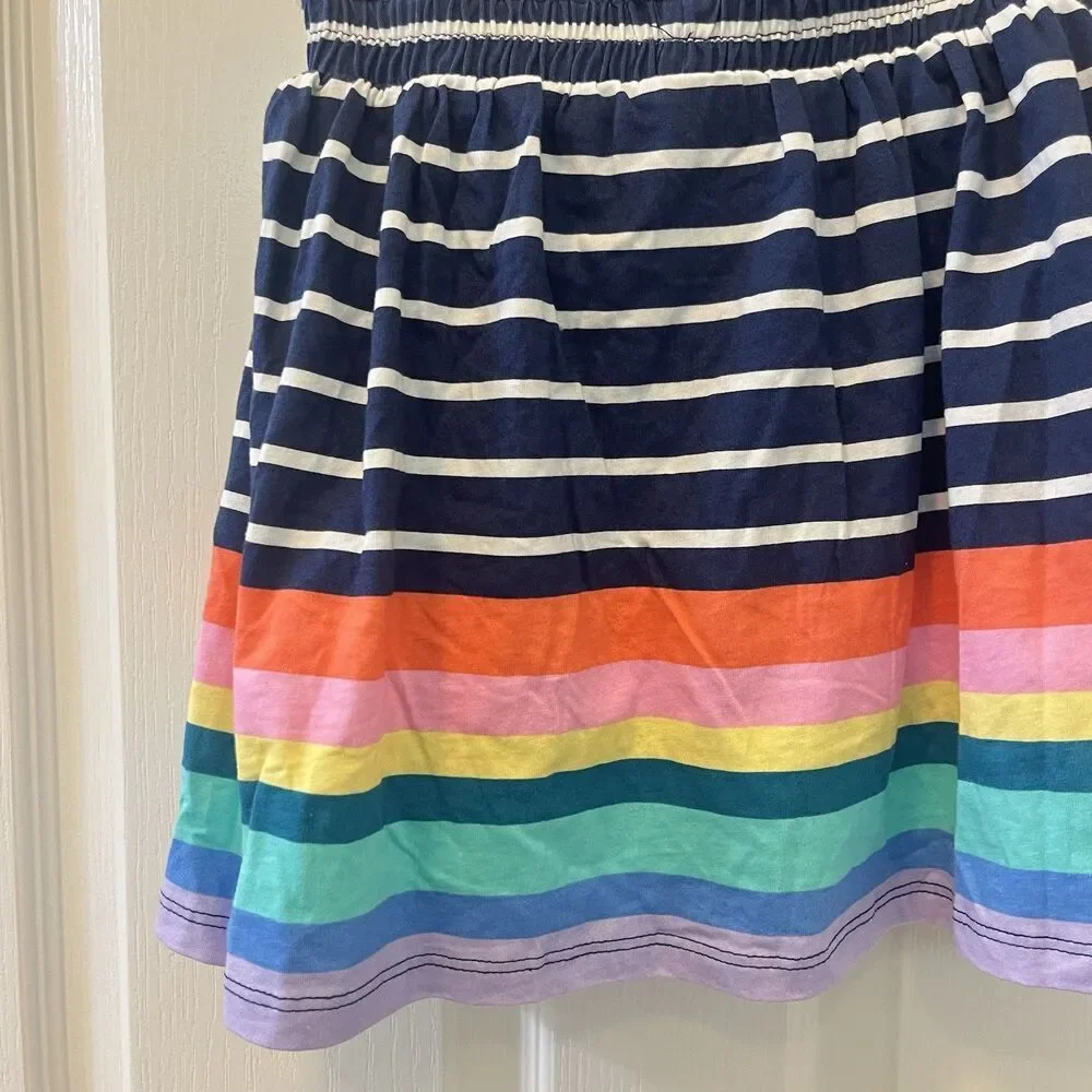 Lands' End Navy Blue Rainbow Striped Skort Skirt Ruffle Cotton Girls Medium 8